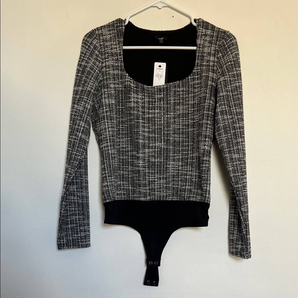 Express Black and White Checkered Bodysuit